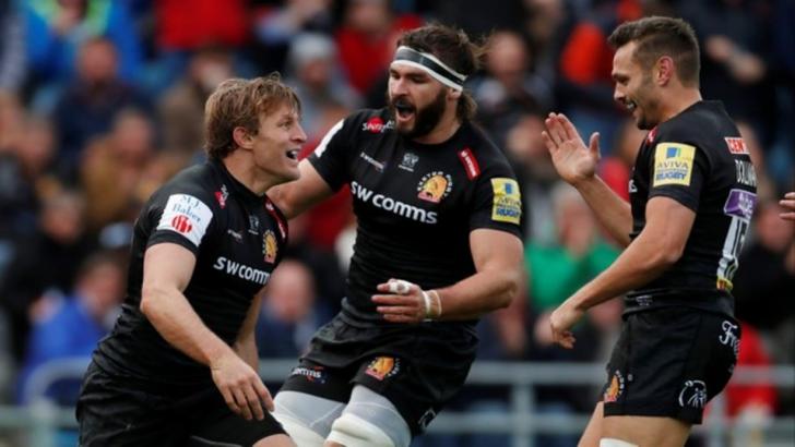 Exeter kept their qualification hopes alive with a dominant win over Montpellier